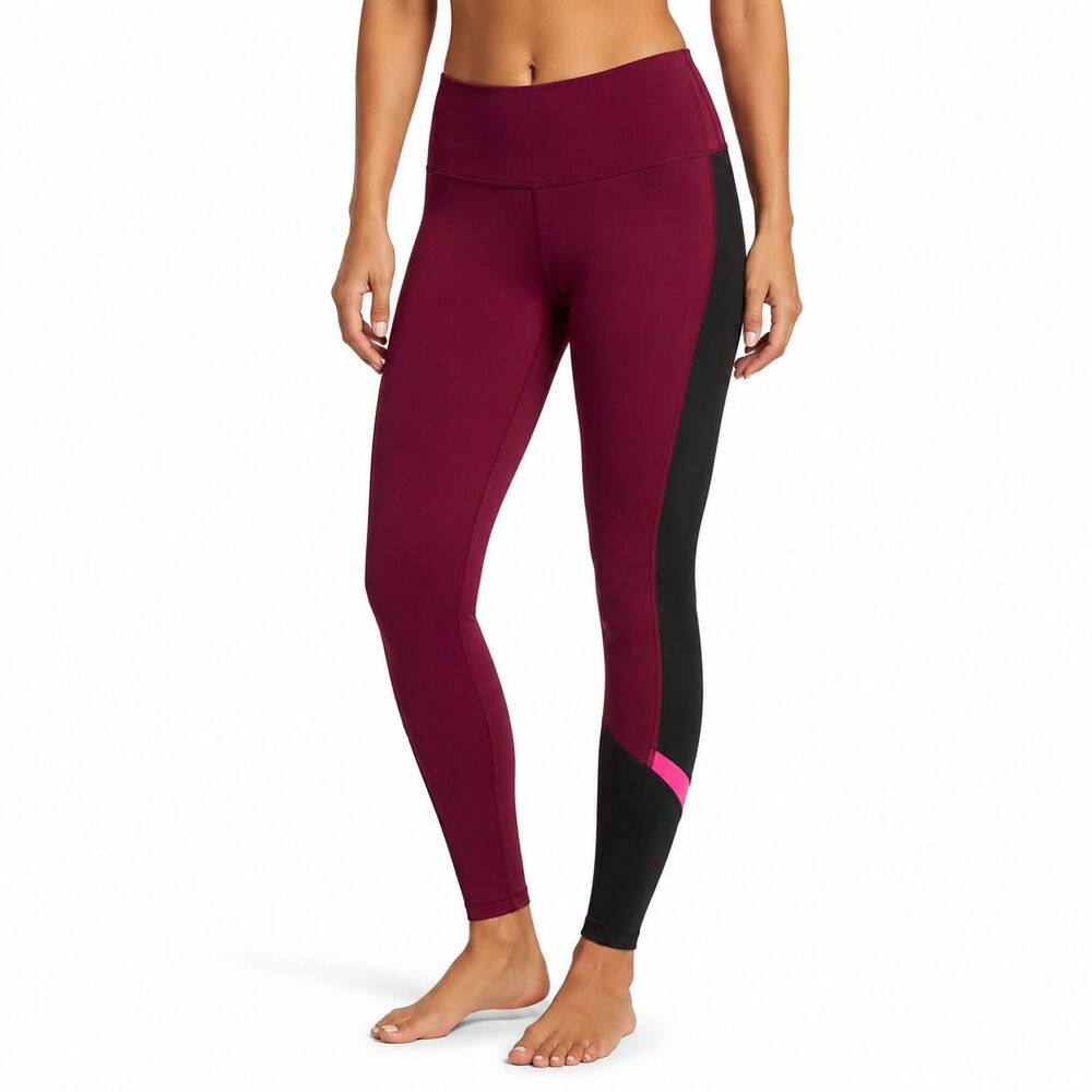 Victorias Secret Sport Leggings XS Burgandy Black Colorblock Athletic Activewear